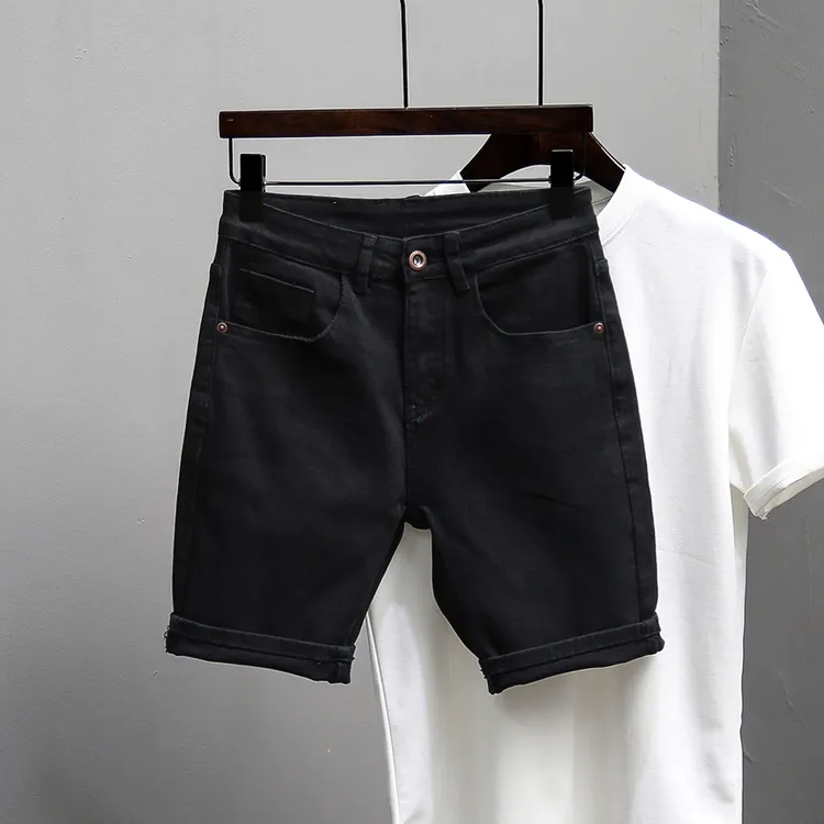 2024夏季新款男士潮牌牛仔短裤简约百搭修身小直筒弹力四五分裤子