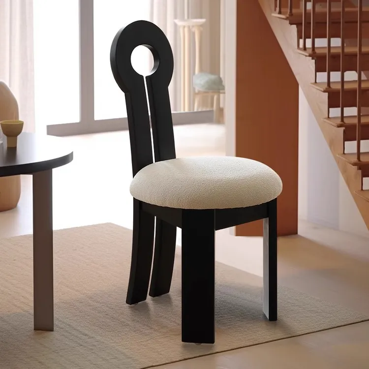 法式复古实木椅中古侘寂风家用客厅化妆靠背椅子北欧艺术钥匙椅