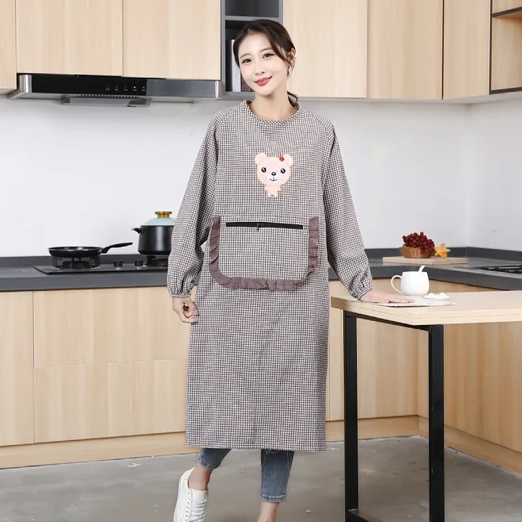 加长加肥加大围裙女外穿女士罩衣过膝新款棉布防污耐磨厨房干活
