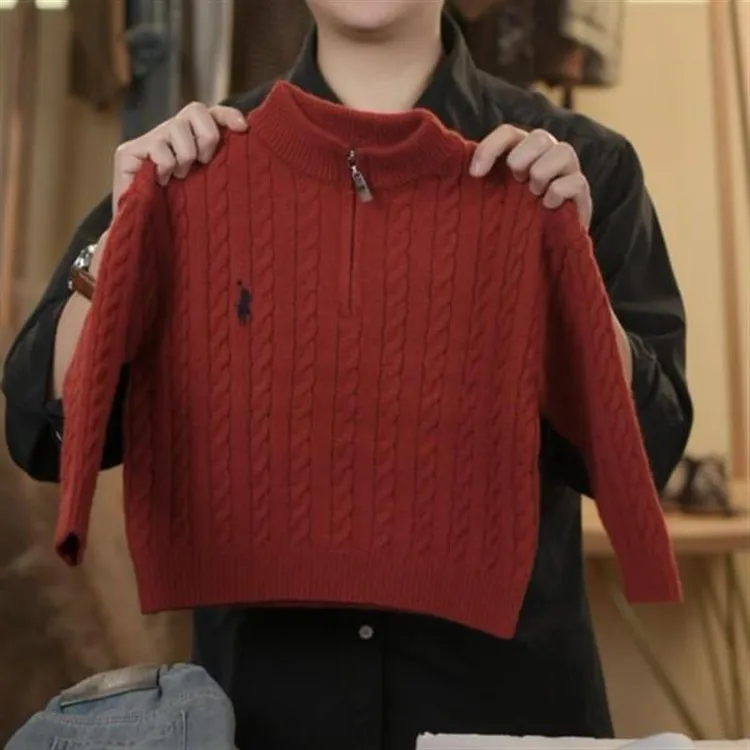 中大童女童毛衣男童儿童秋冬针织衫打底新款宝宝拉链高领毛衣红色