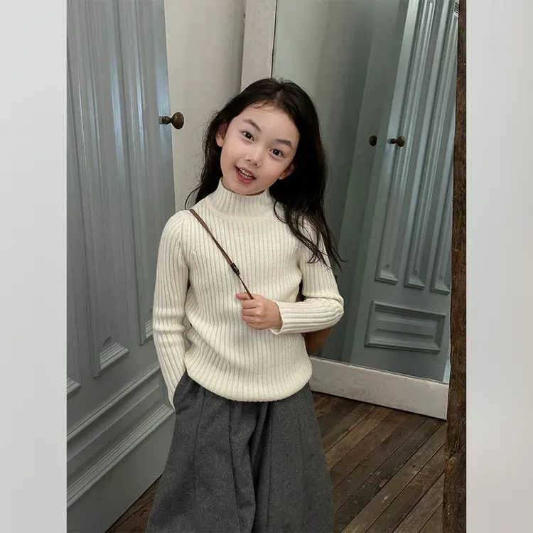亲肤软糯中大童百搭半高领打底衫冬装新款女童高弹力保暖内搭毛衣