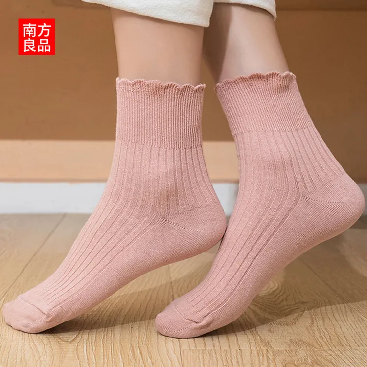 100%纯棉松口袜女中筒袜老人妈妈脚肿宽口不勒脚秋冬孕妇月子袜棉