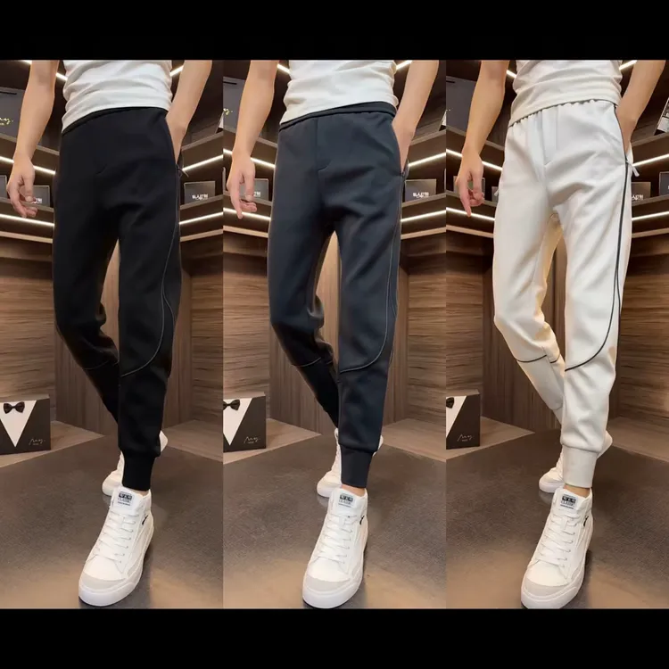 609男士秋冬加厚束脚裤百搭休闲裤加绒显瘦运动长裤