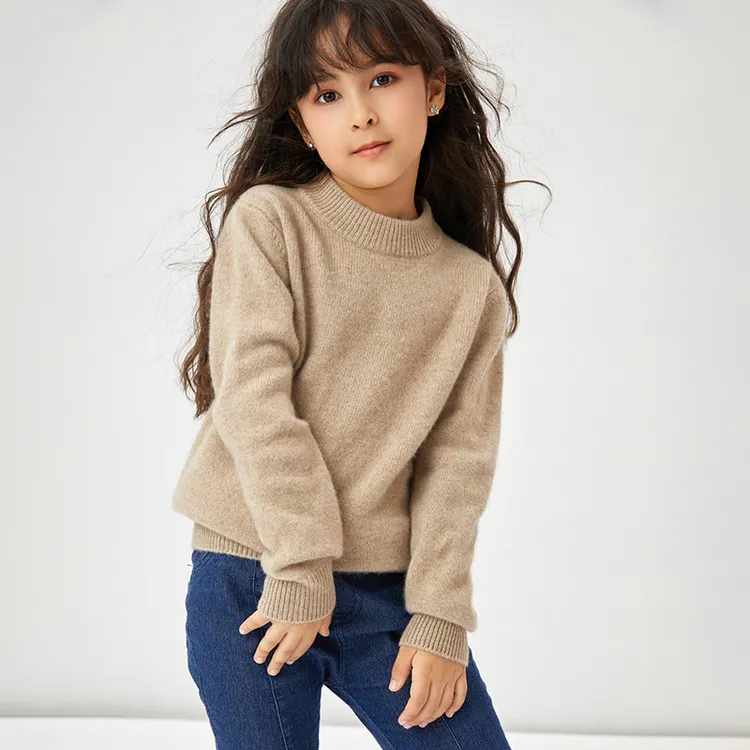 羊绒男女童纯色七针双股加厚半高领重工上衣羊绒衫毛衣长袖保暖