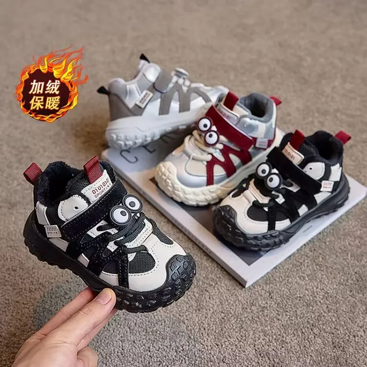 宝宝鞋子秋冬季男童加绒保暖二棉鞋女童休闲鞋皮面中小童老爹鞋子