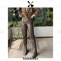 辛儿/小个子"复古时髦精"100%绵羊皮显瘦小众中高腰皮裤XK1275