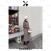 辛儿/小个子秋冬保暖设计感通勤显瘦羊毛慵懒条纹连衣裙XY1813