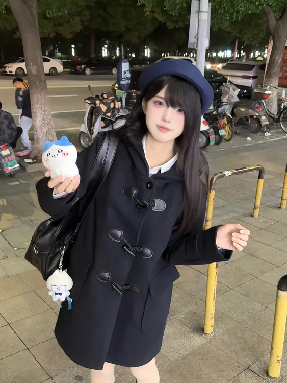 莓喵/原创jk制服毛呢外套牛角扣秋冬夹棉大衣学院风浓绀色女百搭
