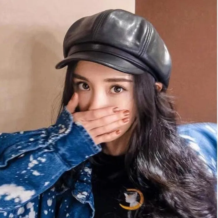 羊皮鸭舌贝雷帽女潮秋冬网红款报童画家八角帽子皮帽英伦复古百搭