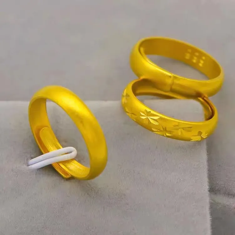 铜合金戒指 素圈光面戒指男女亮面古法仿金色情侣对戒指经典活口