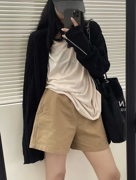 古迷蔓2025短裤时尚休闲百搭夏季阔腿宽松显瘦外穿薄款纯色设计感