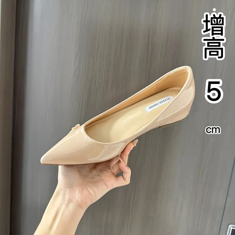 （增高4-5公分）浅口百搭气质露指缝单鞋女通勤法式尖头中跟跟鞋