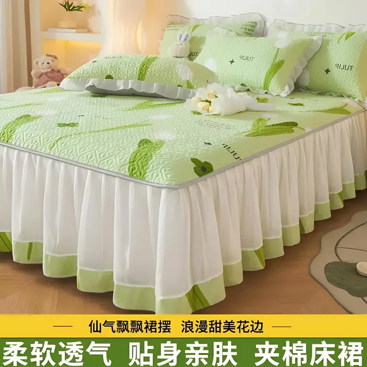 公主风夹棉床裙式床单韩式蕾丝花边四季通用加厚床罩席梦思保护套
