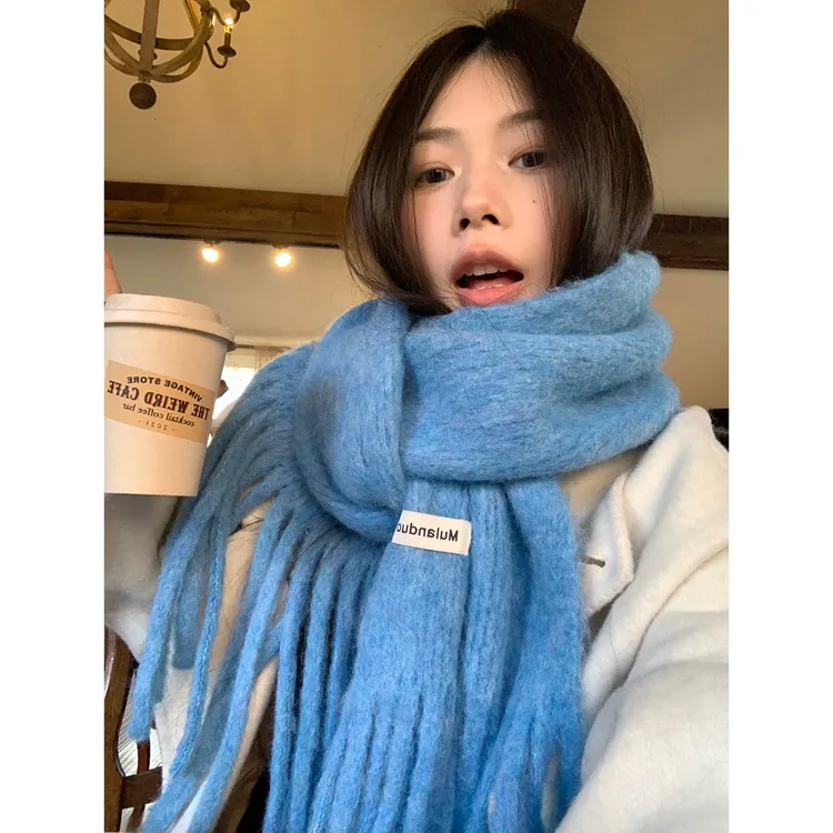 夏夏】长流苏款羊毛混纺韩系冬保暖高级感百搭围巾  HS24180#  XM
