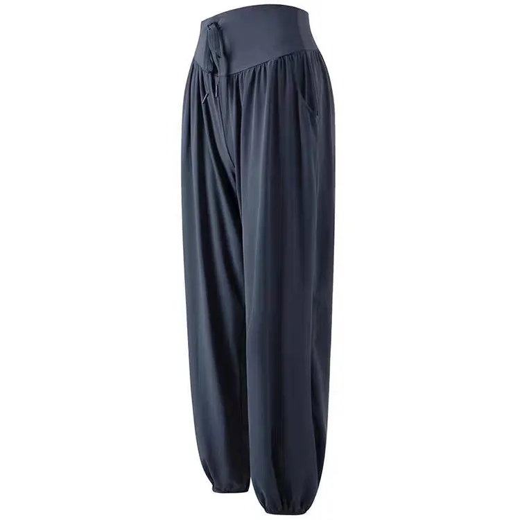 夏季防晒巨显瘦~运动长裤女薄款抽绳宽松高腰束脚速干跑步健身裤