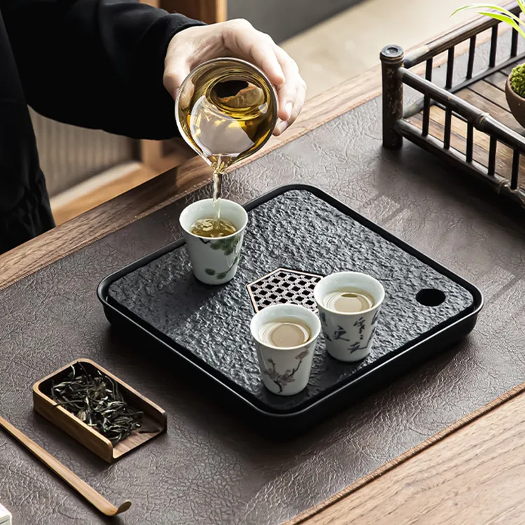 仿乌金石茶盘功夫茶具茶托盘干泡台简约蓄水式储水盘日式小茶台