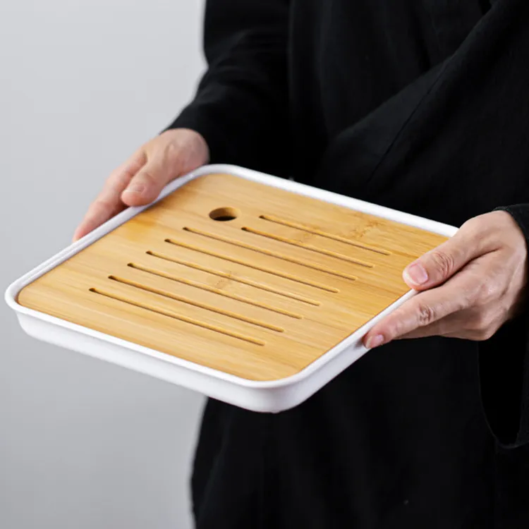 轻奢小型储水式茶台功夫茶具竹制茶海简约干泡台托盘密胺茶盘家用