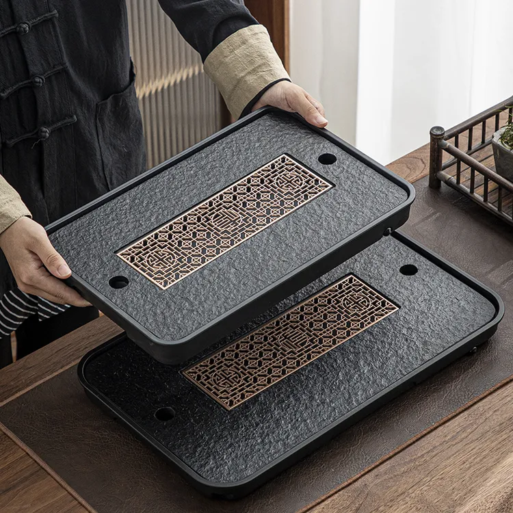 【每人一件】仿乌金石茶盘家用小型现代简约干泡台茶台茶具套装