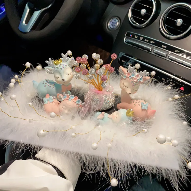 一路平安鹿 全家福小鹿汽车内装饰品车载摆件方形