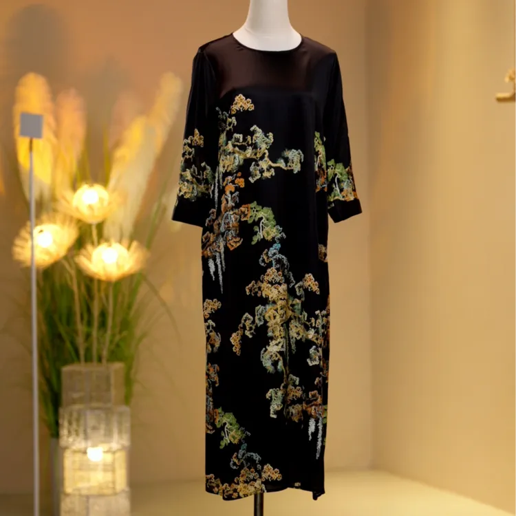 桑蚕丝高定时尚气质减龄优雅连衣裙 2410080