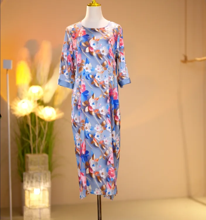 桑蚕丝高定轻奢时尚气质减龄优雅连衣裙 2405052