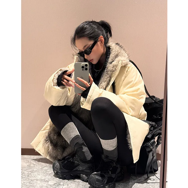 【冰美式】复古设计感拼接毛领休闲廓形保暖加厚加毛宽松冬季外套