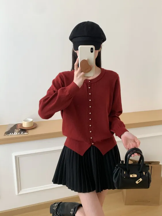 气质软糯针织时尚开衫厚款外搭秋冬季长袖宽松外套上衣毛衣2422