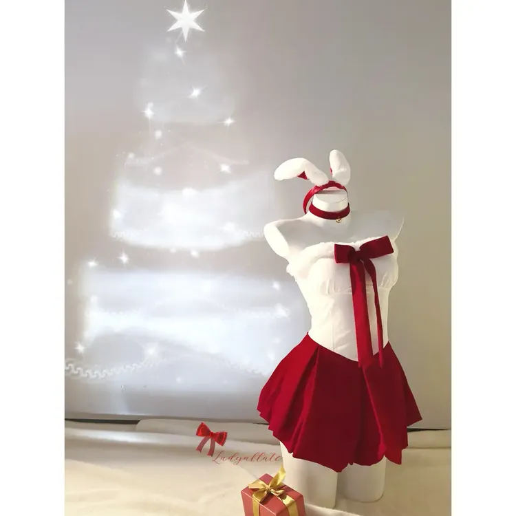 「Xunmi/浔觅」圣诞兔甜心*圣诞节丝绒甜美蝴蝶结抹胸连衣裙睡