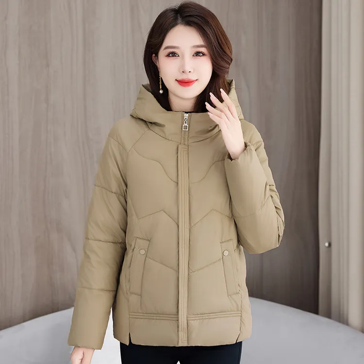 pu皮羽绒免洗棉服短款女2024新款棉衣妈妈装宽松连帽小棉袄