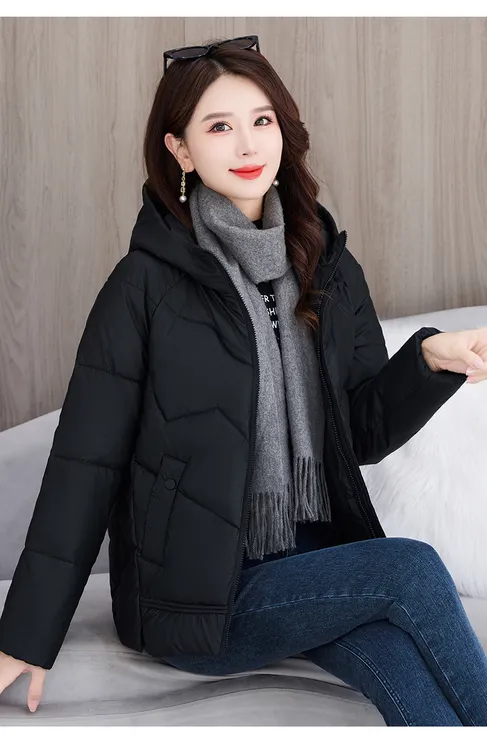 pu皮免洗棉服短款女新款棉衣妈妈装宽松连帽小棉袄秋冬