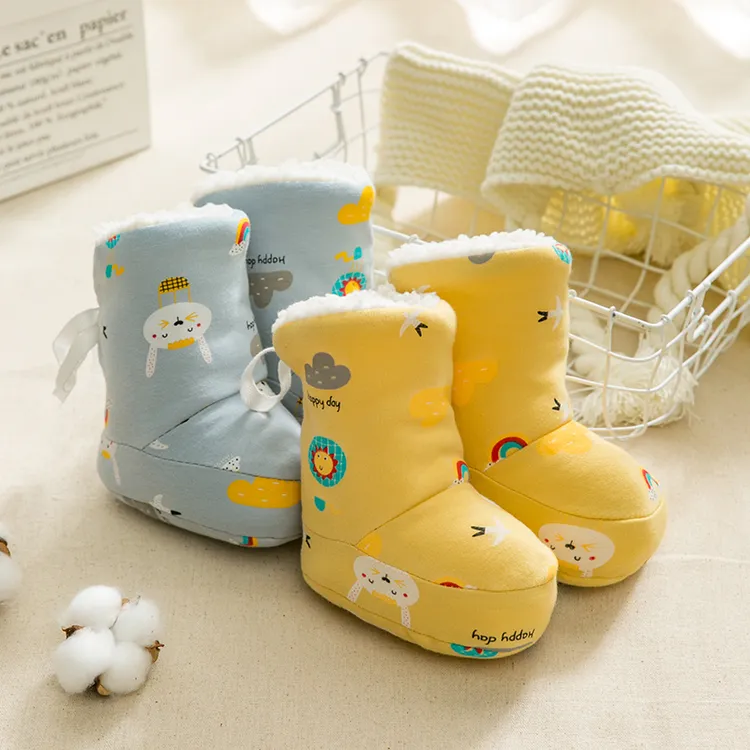 秋冬季婴儿棉鞋加绒加厚羊羔绒新生儿保暖不掉棉鞋宝宝步前鞋软底