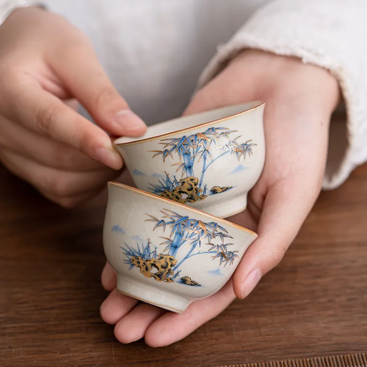 汝窑茶杯开片可养品茗杯家用汝瓷单杯功夫茶具茶盏小茶碗闻香杯子