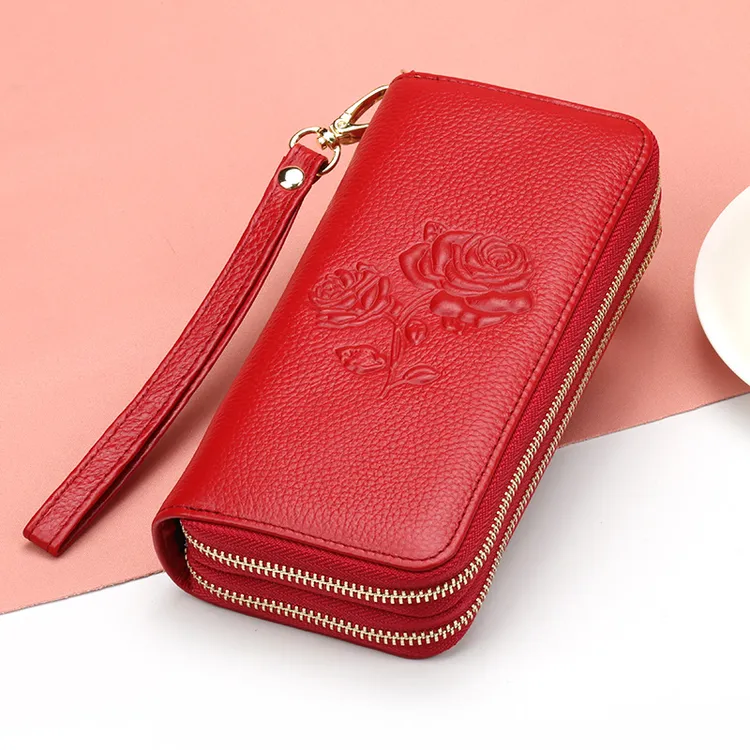 2025新款女士双层长款拉链手拿包时尚多功能真皮钱包大容量放手机