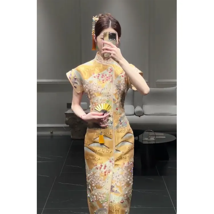 2025早春气质超好看高端精致小个子国风改良旗袍金色连衣裙子女装