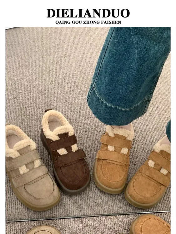 冬季新款棕色厚底雪地靴女魔术贴加绒加厚美拉德棉鞋勃肯女鞋女款