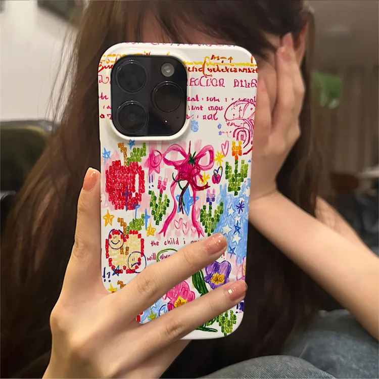 招桃花涂鸦2苹果15promax小众手机壳iPhone14高级菲林13治愈系12