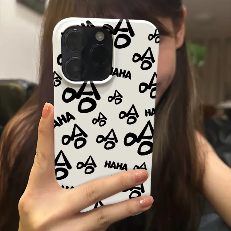 哈哈笑涂鸦苹果15promax小众手机壳iPhone14高级菲林13治愈系12