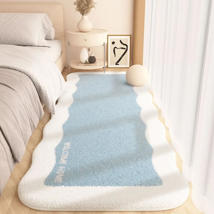 花卉卧室床边毯奶油风房间地毯床前脚垫子仿羊绒防摔沙发床边地毯