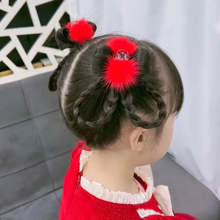 【梦蜜】原创手工儿童水貂毛小抓夹对夹女童毛球发卡发饰节日发夹