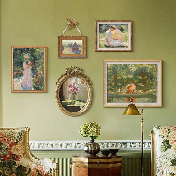法式复古vintage客厅沙发背景墙装饰画餐厅卧室挂画组合夏日泛舟