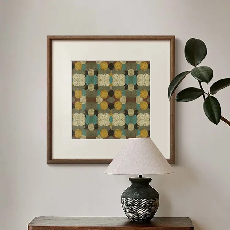 圆月映辉》法式中古风抽象艺术装饰画美式客餐厅玄关复古软装挂画