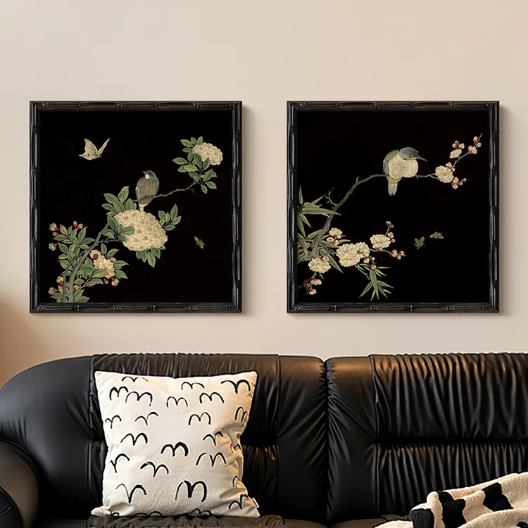 喜鹊登枝图》法式中国风客厅装饰画新中式玄关卧室高级感花鸟挂画