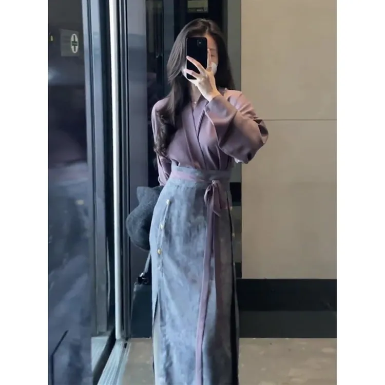 2024春天新中式国风女装马面裙汉服艺术感半身裙显瘦洋气两件套装