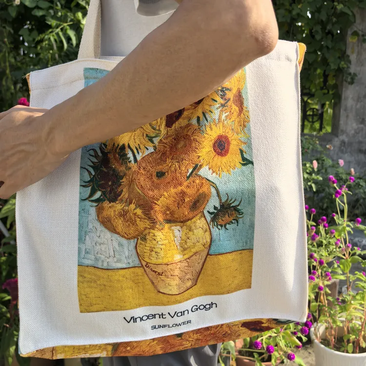 时尚休闲环保厚实布包棉麻布袋子梵高图案定制尺寸