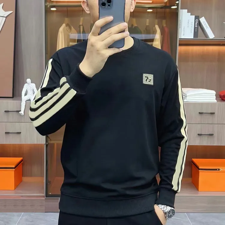 卫衣男2024新款春秋款长袖套头无帽运动圆领初秋百搭修身潮流刺绣