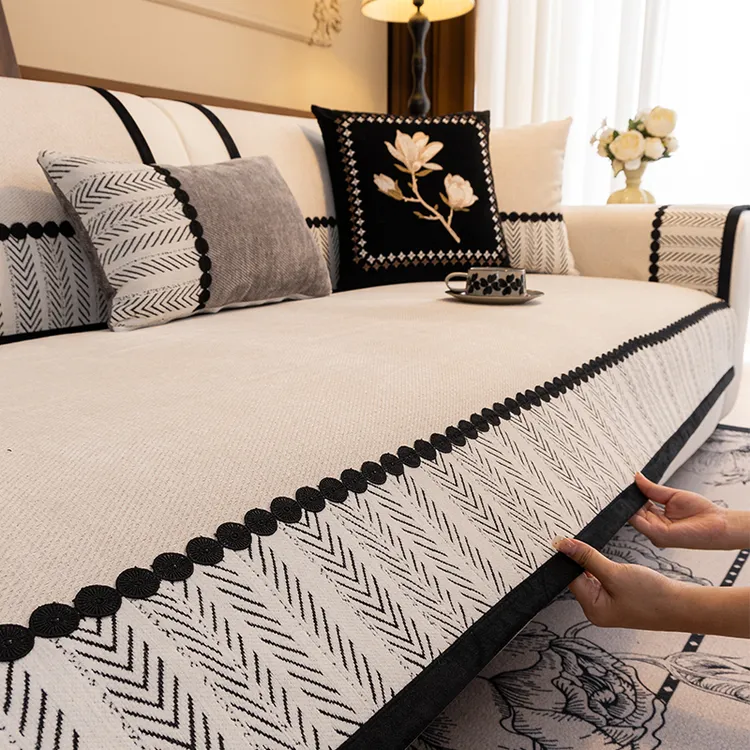 雪尼尔沙发垫四季通用2024新款防滑法式轻奢坐垫子高级感沙发盖布