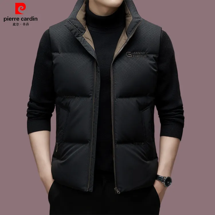 皮尔卡丹正品男士羽绒马甲时尚立领加厚保暖秋冬外穿鸭绒背心新款