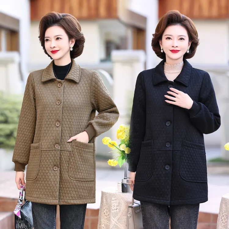 中老年妈妈春装大码外套洋气40岁50中老年人女装春秋加绒风衣休闲