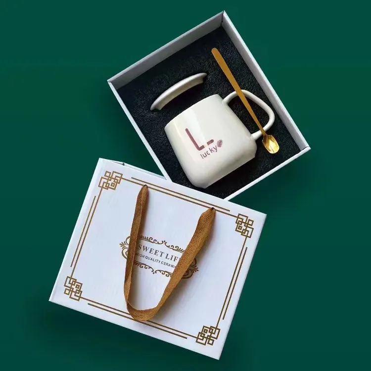 【精品耐高温50年】礼盒陶瓷杯马克杯带盖勺家用茶杯咖啡杯创意礼品