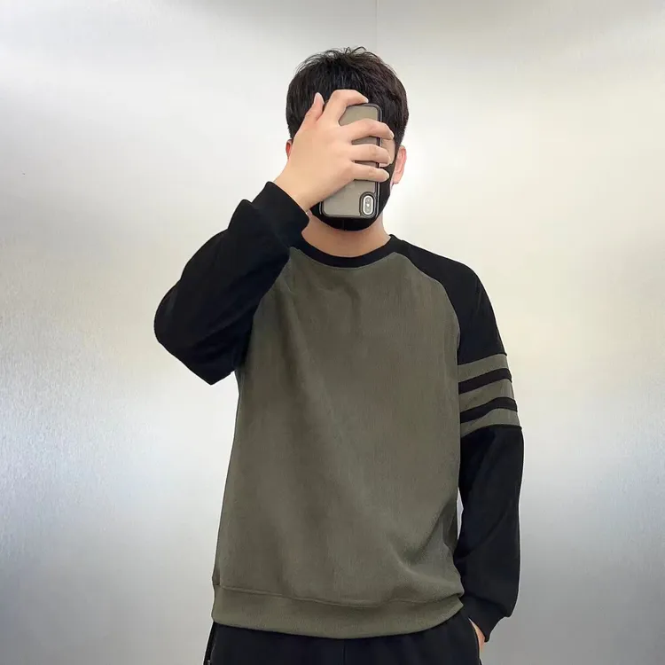 秋冬季新款男士时尚百搭宽松休闲潮流韩版拼接长袖圆领卫衣简约